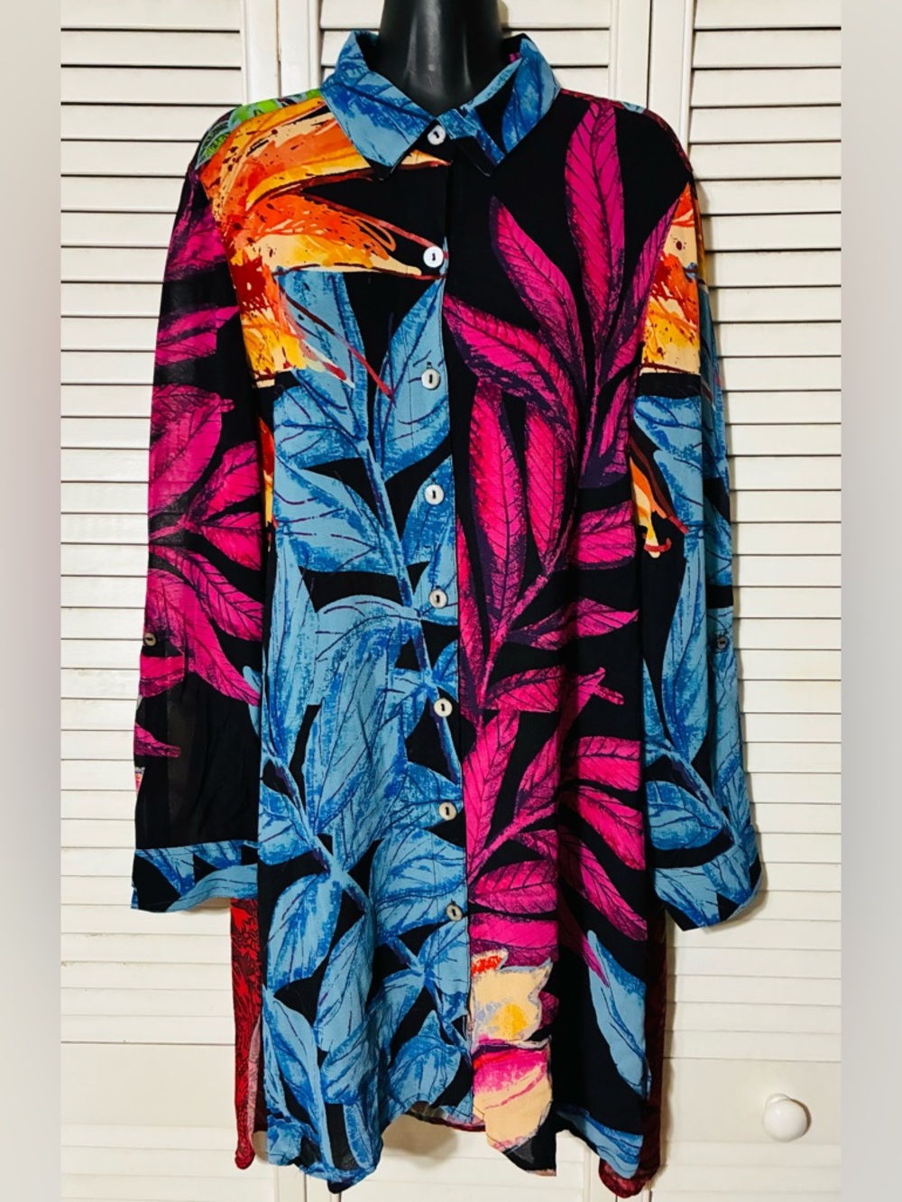 John Mark Vibrant Tropical Print Button-Up Tunic